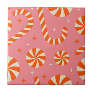 Candy cane Christmas retro pattern  Tile