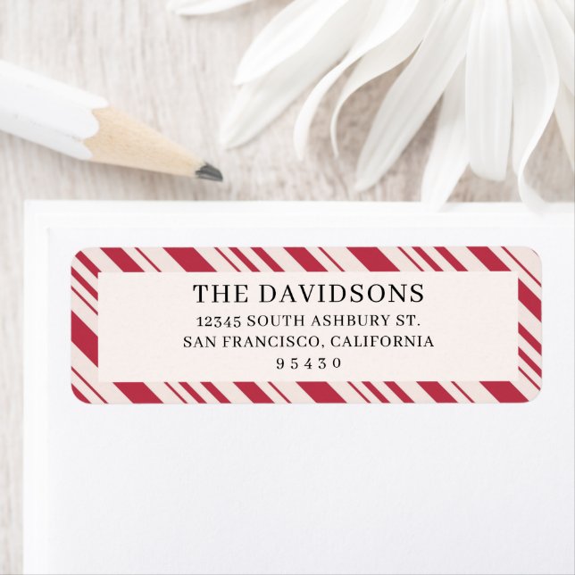 Candy Cane Christmas Return Address Label Stickers (Insitu)