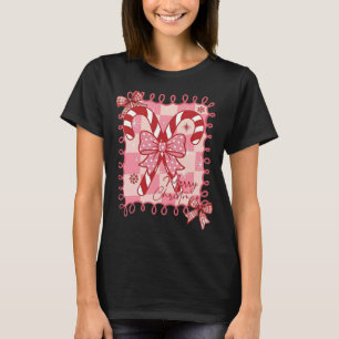 Candy Cane Christmas Season Cute Coquette Bow T-Shirt