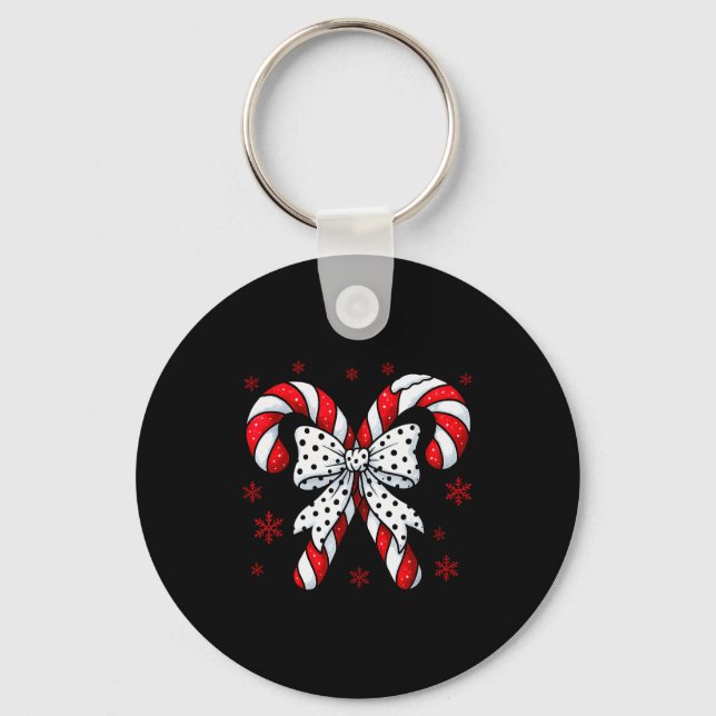 Candy Cane Christmas Season Girls Womens Retro Coq Key Ring (Front)