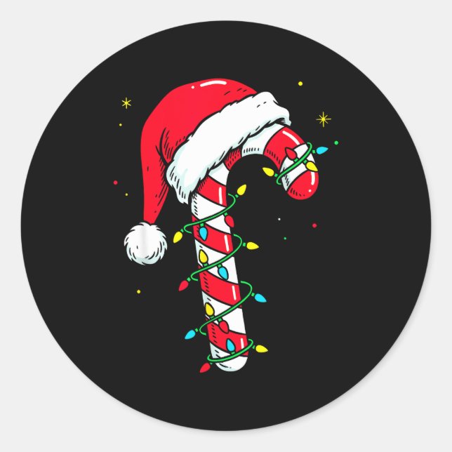 Candy Cane Christmas Shirt Santa Hat Family Matchi Classic Round Sticker (Front)