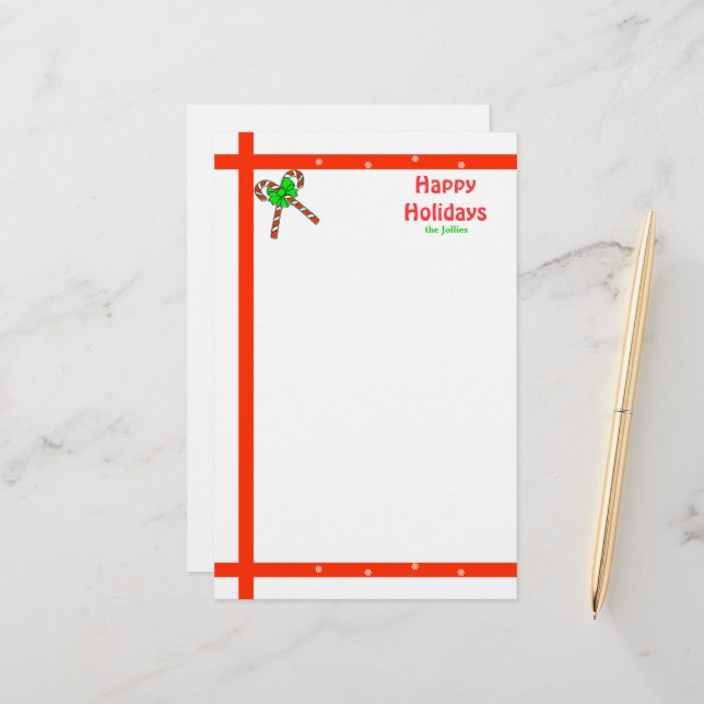 Candy Cane Christmas Stationery (Front/Back In Situ)