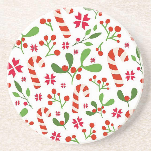 Candy Cane Christmas Stone Coaster (Front)