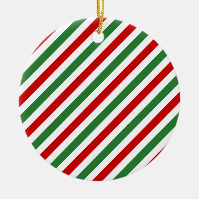 Candy Cane Christmas Stripes Red Green Ceramic Tree Decoration (Front)