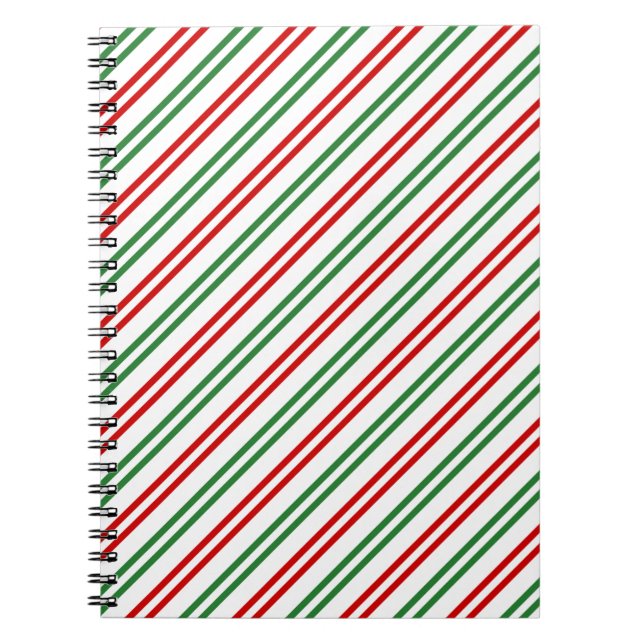 Candy Cane Christmas Stripes Red Green Notebook (Front)