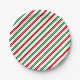 Candy Cane Christmas Stripes Red Green Paper Plate