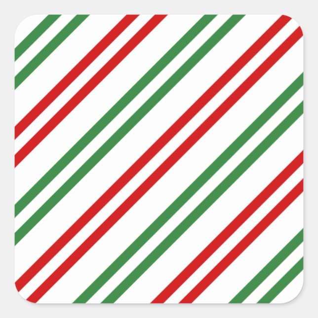 Candy Cane Christmas Stripes Red Green Square Sticker (Front)
