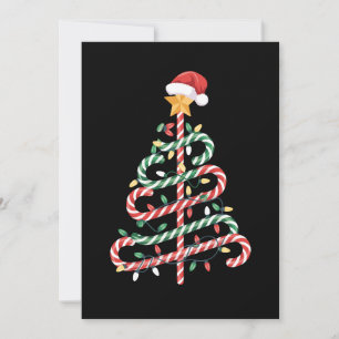Candy Cane Christmas Tree Lights Santa Hat Xmas Invitation