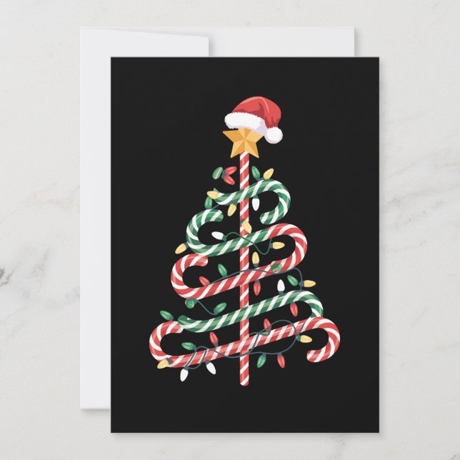 Candy Cane Christmas Tree Lights Santa Hat Xmas Invitation (Front)