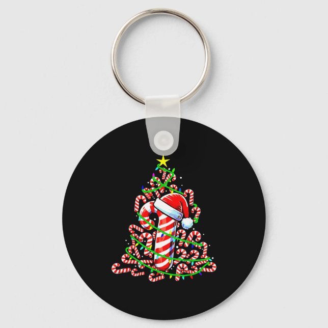 Candy Cane Christmas Tree Lights Santa  Key Ring (Front)