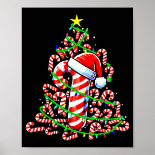 Candy Cane Christmas Tree Lights Santa  Poster