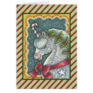 CANDY CANE CHRISTMAS UNICORN GREETING CARD V