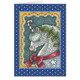 CANDY CANE CHRISTMAS UNICORN GREETING CARD V