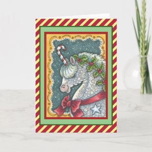 CANDY CANE CHRISTMAS UNICORN, HOLIDAY PONY FANTASY CARD