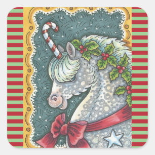 CANDY CANE CHRISTMAS UNICORN, HORSE PONY STICKERS