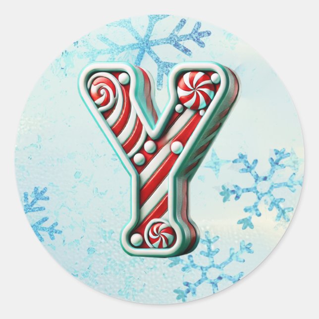 Candy Cane Christmas "Y" Sticker, Festive Stripes Classic Round Sticker (Front)