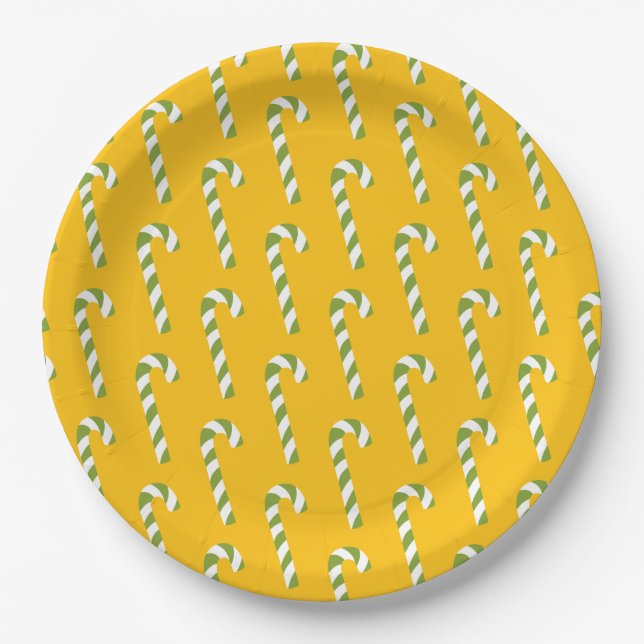 Candy Cane Christmas Yellow Orange Paper Plate (Front)