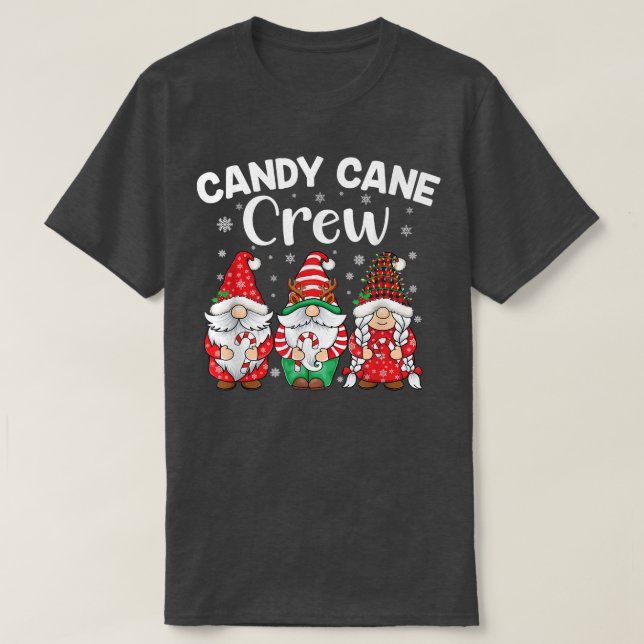 Candy cane crew check Plaid pattern Funny Christma T-Shirt (Design Front)