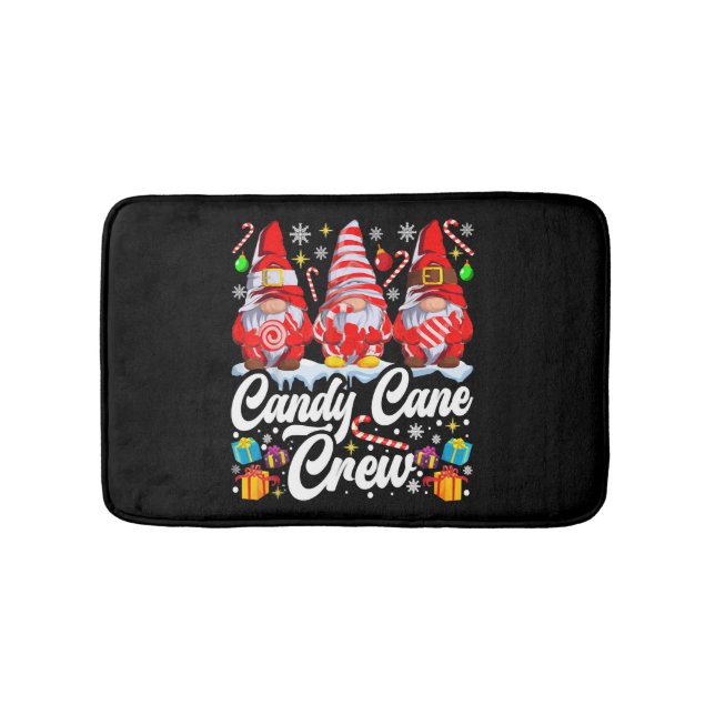 Candy Cane Crew Christmas Candy Lover Gnome Bath Mat (Front)