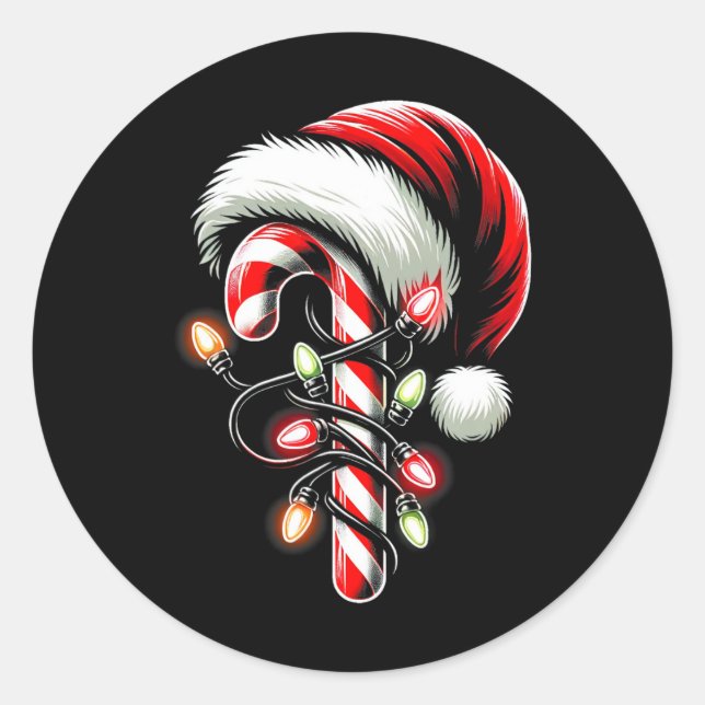 Candy Cane Crew Christmas Lights Family Matching X Classic Round Sticker (Front)