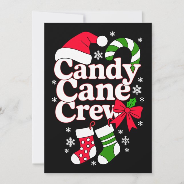 Candy Cane Crew Christmas Santa Hat Snowflake Invitation (Front)