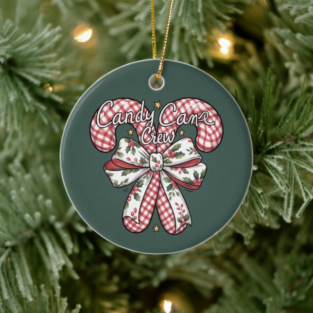 Candy Cane Crew Preppy Christmas Holiday  Ceramic Tree Decoration (Tree)