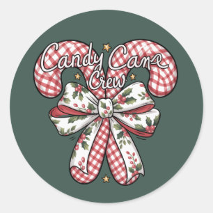 Candy Cane Crew Preppy Christmas Holiday  Classic Round Sticker