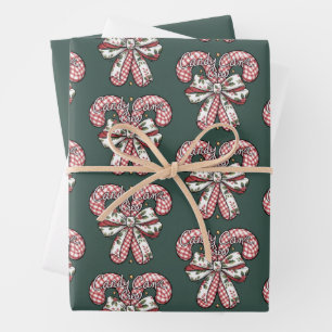 Candy Cane Crew Preppy Christmas Holiday  Wrapping Paper Sheet