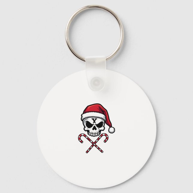 Candy Cane Crew Skull Christmas 2025 Funny Men Boy Key Ring (Front)