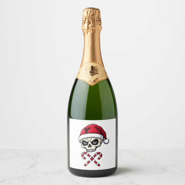 Candy Cane Crew Skull Christmas 2025 Funny Men Boy Sparkling Wine Label (Front)