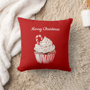 Candy Cane Cupcake Christmas Cushion
