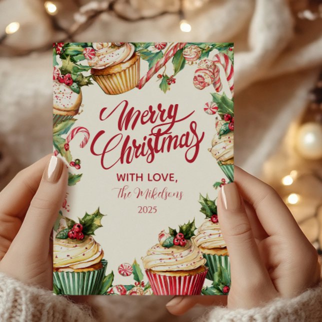 Candy Cane Cupcake Christmas Holiday Card (Creator Uploaded)