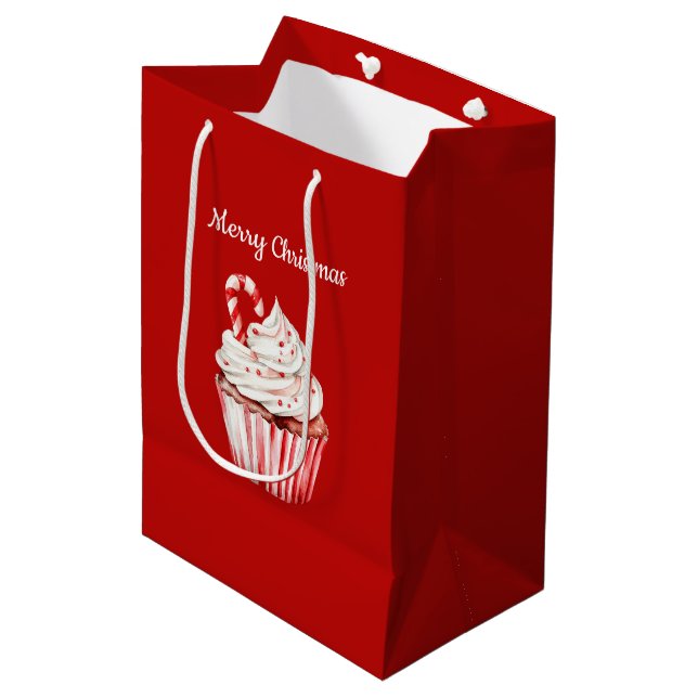Candy Cane Cupcake Christmas Medium Gift Bag (Front Angled)