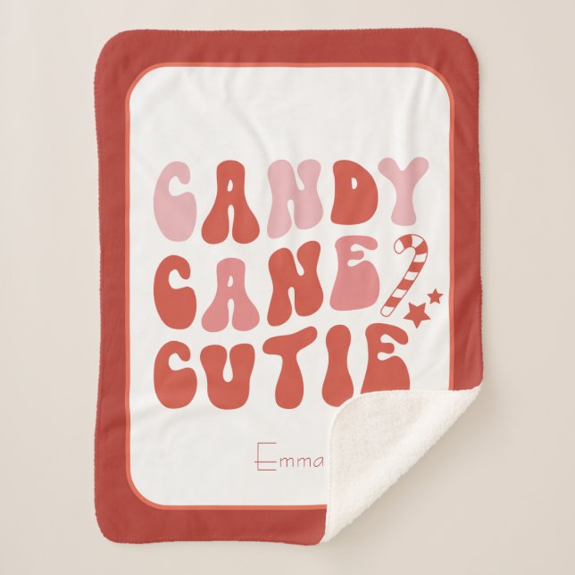 Candy Cane Cutie Christmas Holiday with Name Sherpa Blanket (Front)