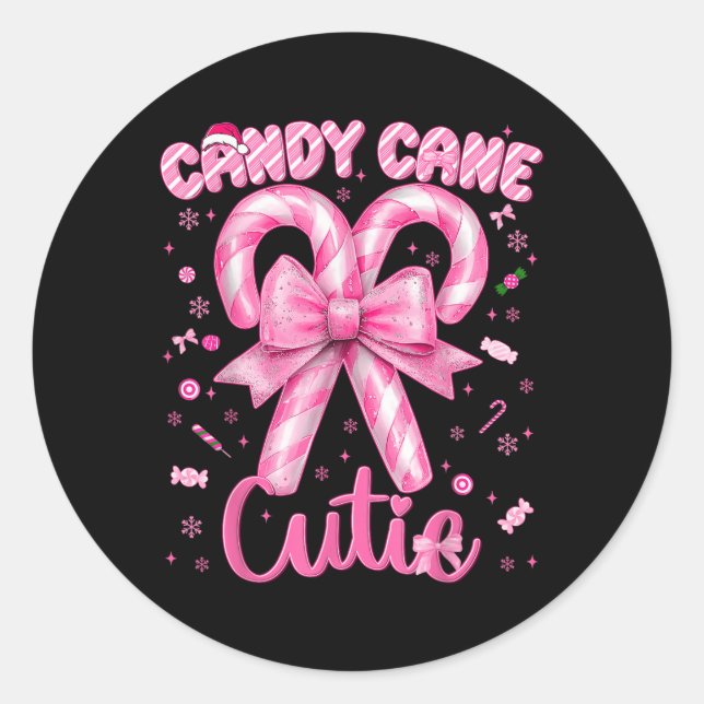 Candy Cane Cutie Coquette Pyjamas Pjs Christmas Xm Classic Round Sticker (Front)