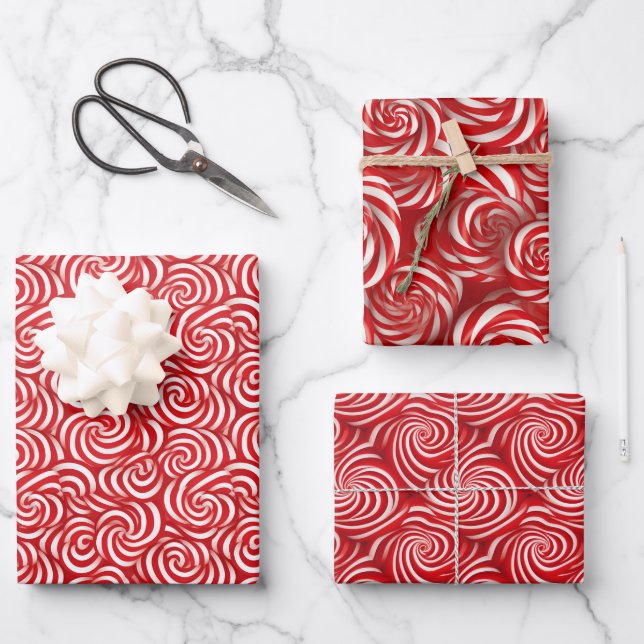 Candy Cane Delight Classic Peppermint Twist Design Wrapping Paper Sheet (Front)