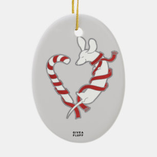 Candy Cane Doxie Ceramic Tree Decoration