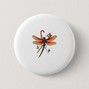 Candy Cane Dragonfly 6 Cm Round Badge
