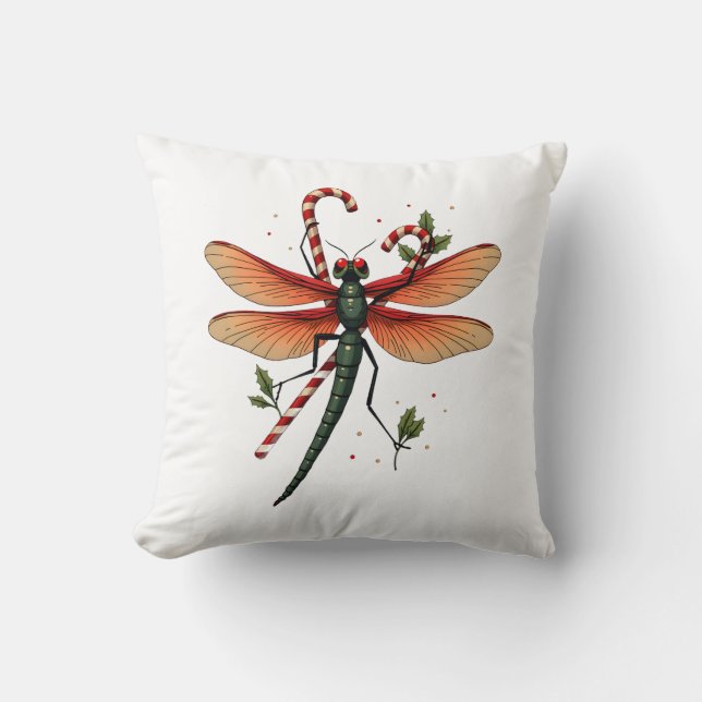 Candy Cane Dragonfly Cushion (Front)