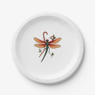 Candy Cane Dragonfly Paper Plate
