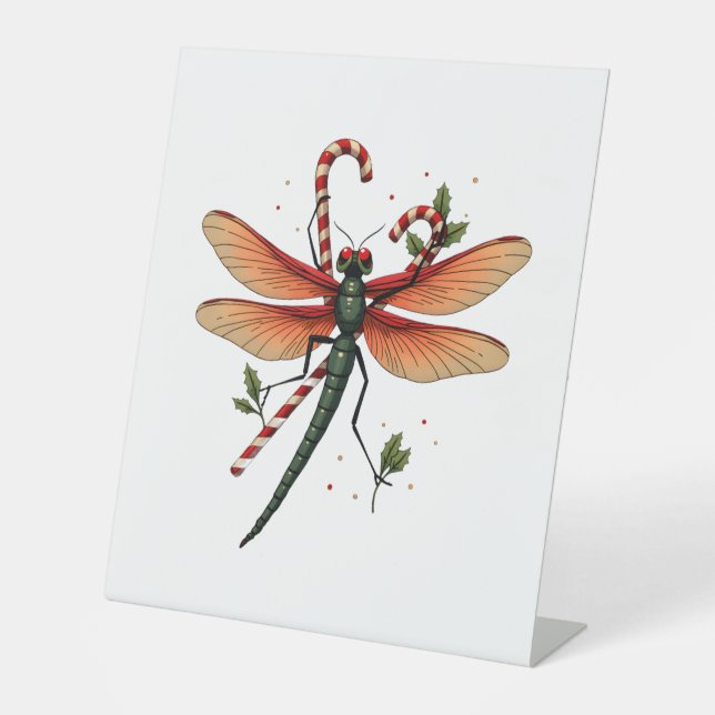 Candy Cane Dragonfly Pedestal Sign (Front)