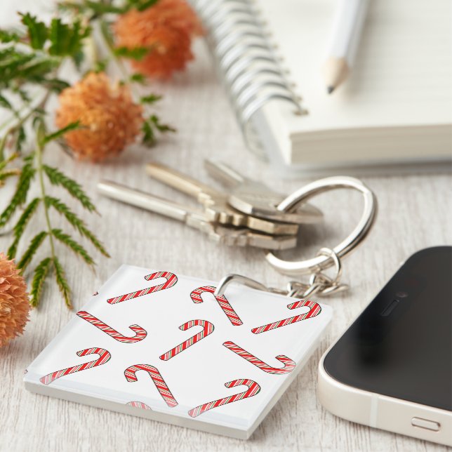 Candy Cane Drawings In Red Green White  Key Ring (Front Right)