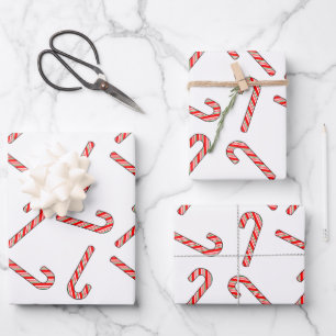 Candy Cane Drawings In Red Green White Wrapping Paper Sheet