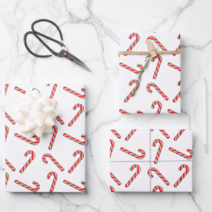 Candy Cane Drawings In Red Green White Wrapping Paper Sheet