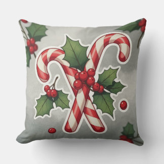 Candy Cane Duo With Holly And Berries Cushion