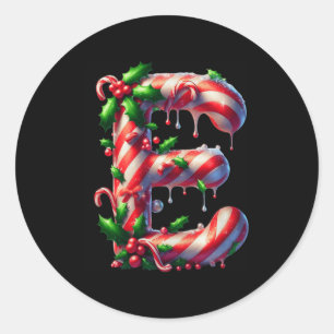 Candy Cane E Christmas Holly Delight Premium Tri-b Classic Round Sticker