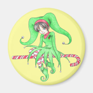 Candy Cane Elf Holiday Magnet