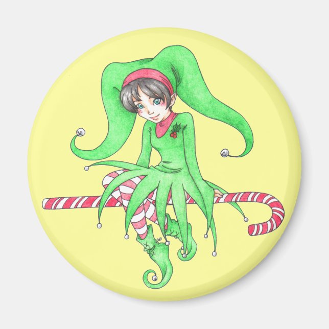 Candy Cane Elf Holiday Magnet (Front)