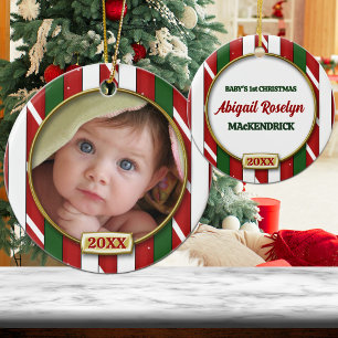 Candy Cane First Christmas Photo Frame Ceramic Tree Decoration