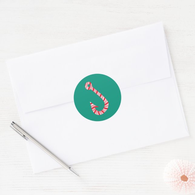 Candy Cane Fish Hook Christmas Sticker Seal (Envelope)